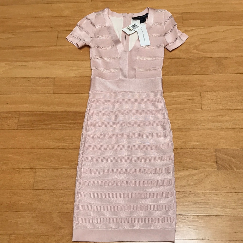 NWT French Connection Beautiful detailed  light pink bandage dress